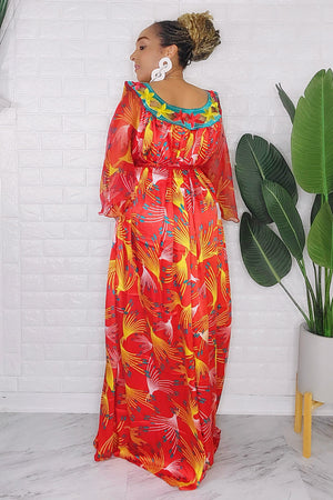 081424 Orange Yellow Handmade African Print Maxi Dress