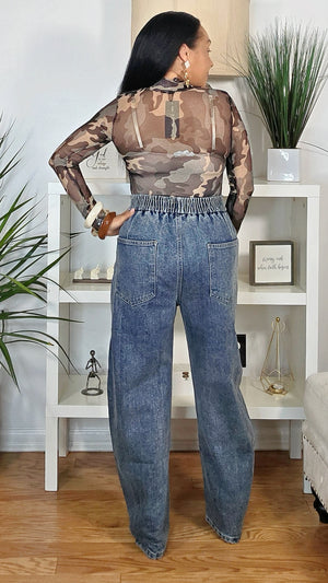 112025 Vintage Wash Denim Joggers Style Pant