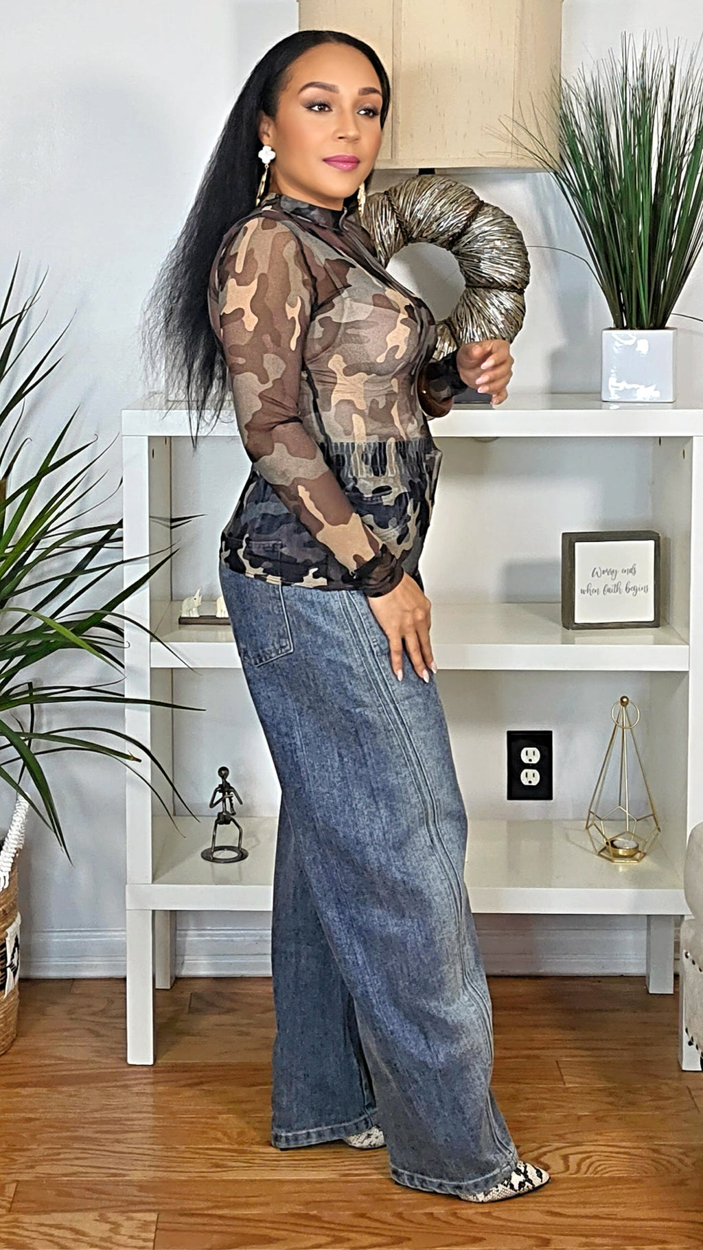 111925 Savage Camo Sheer Top