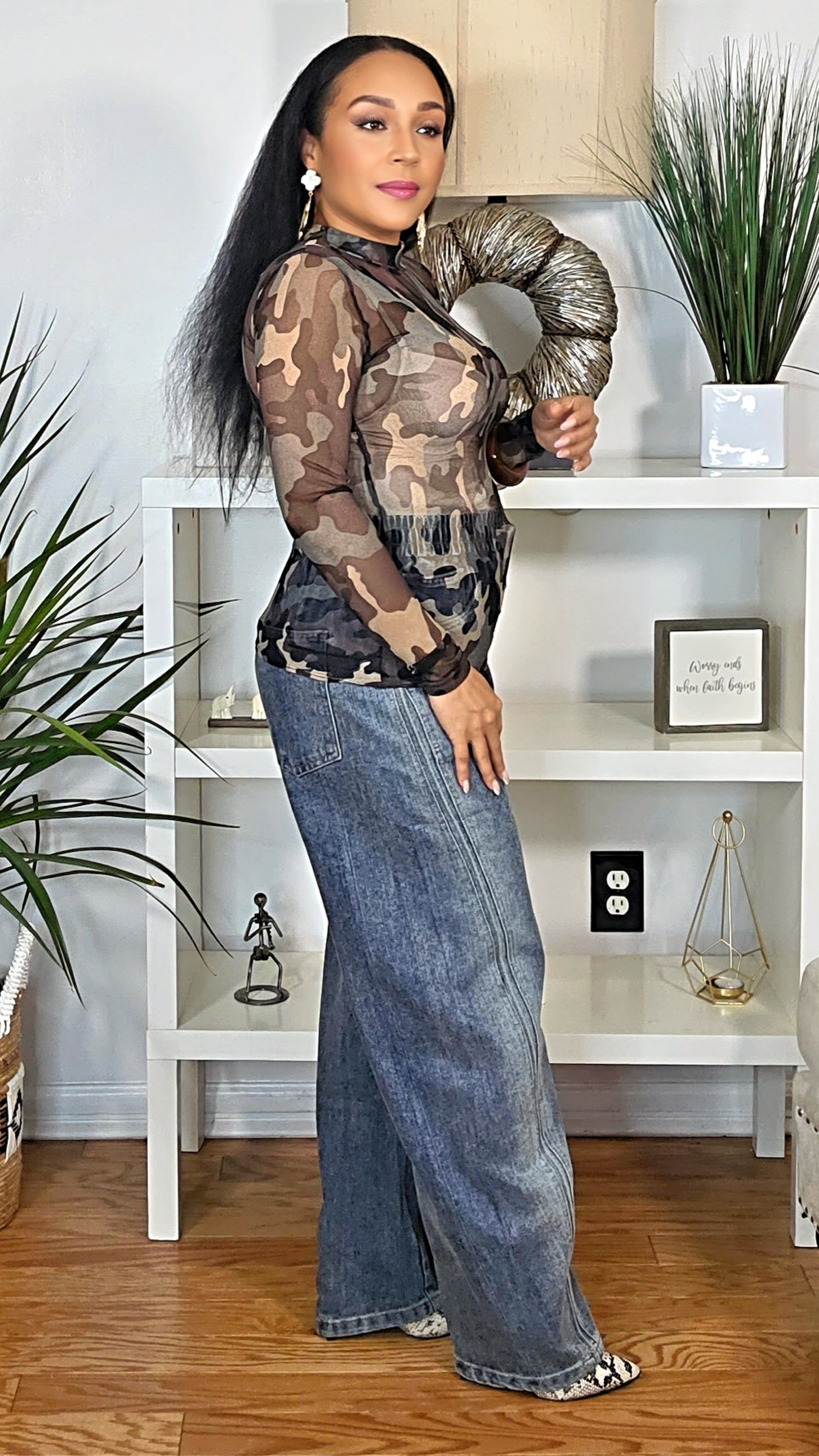 111925 Savage Camo Sheer Top