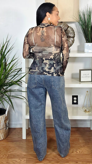 111925 Savage Camo Sheer Top