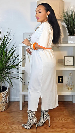 112025 Cream & Orange Equestrian Chic Knit Dress Set Preorder