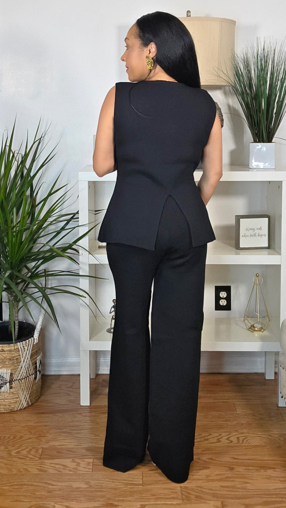 112025 Black Vest with Gold Sea Buttons Down Top & Pant