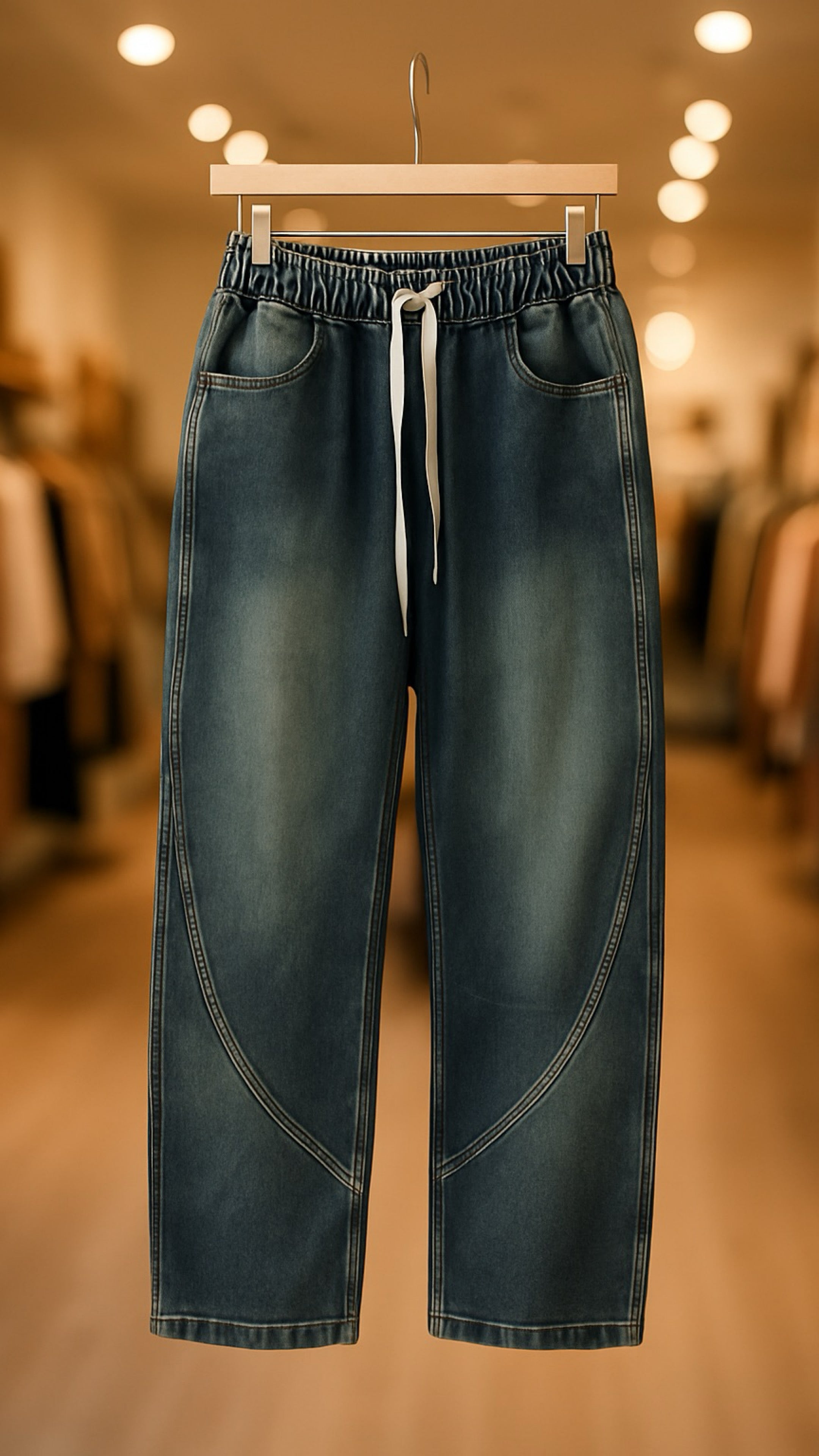 112025 Curve-Line Vintage Wash Barrel Denim Pants