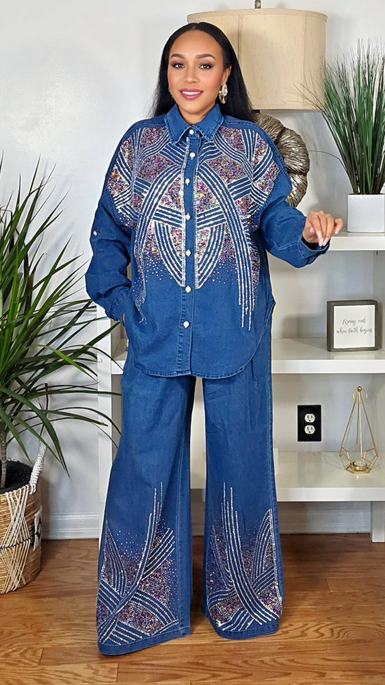111925 Luxe Mosaic Embellish Denim Set