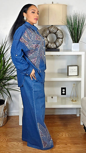 111925 Luxe Mosaic Embellish Denim Set