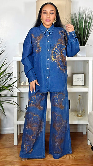 111925 Golden Bloom Long Sleeve Denim Set