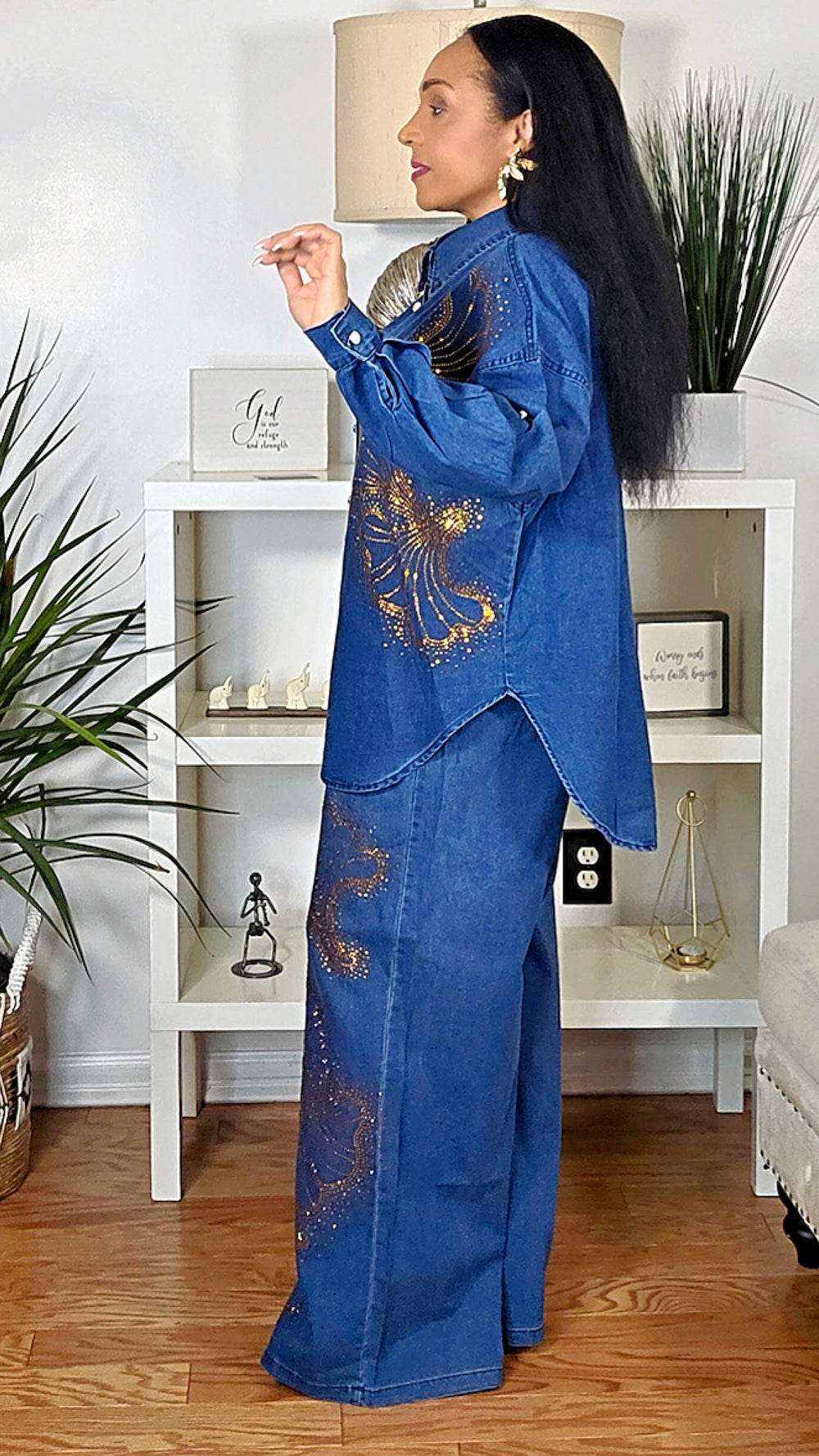 111925 Golden Bloom Long Sleeve Denim Set