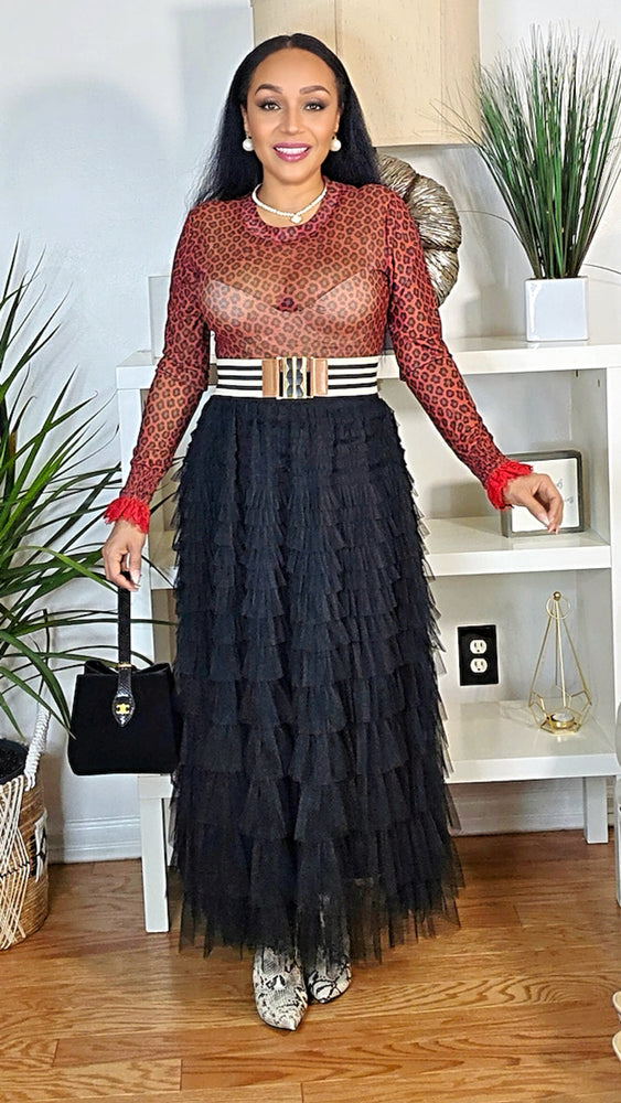 112725 Black Cascading Tulle Mesh Tiered Max Skirt