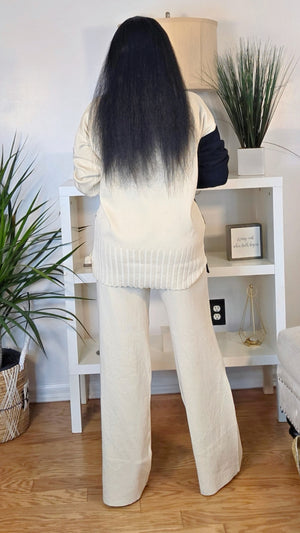 112025 Black & Ivory Bloom knit Pant & Top Set Preorder