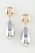 120125 Two Toned Modern Teardrop Earrings- Gold Silver