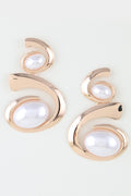 120125 Ripple Wave Stone Drop Earrings- Gold Cream