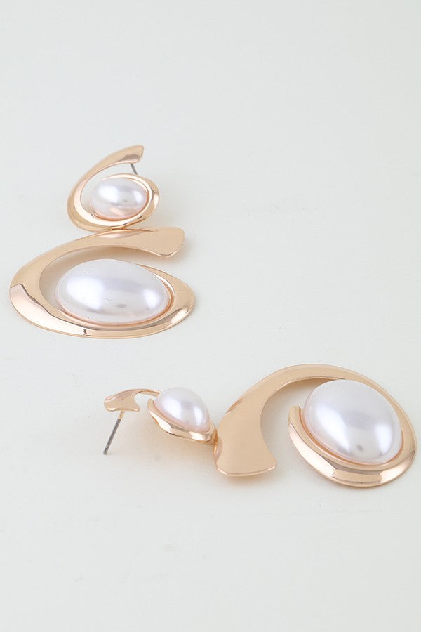 120125 Ripple Wave Stone Drop Earrings- Gold Cream