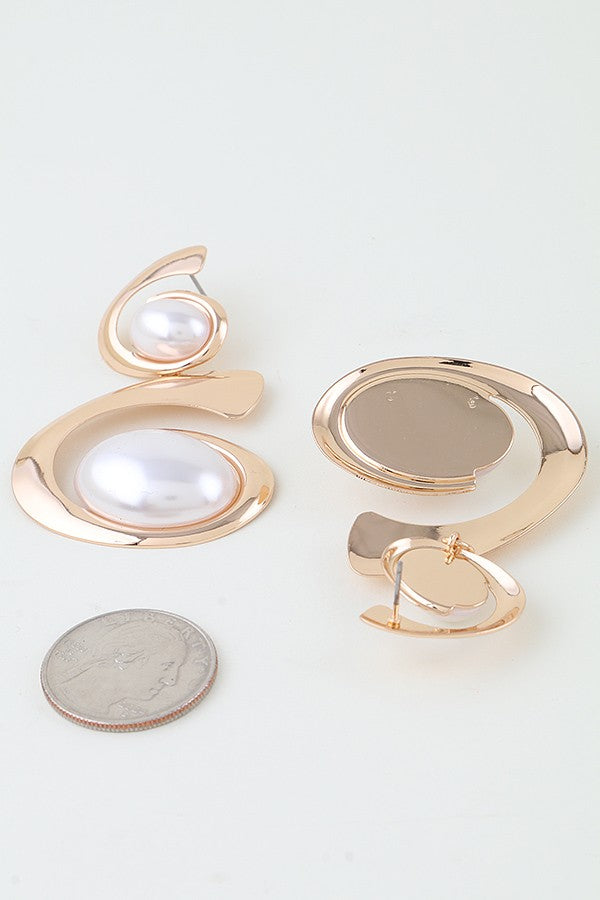 120125 Ripple Wave Stone Drop Earrings- Gold Cream