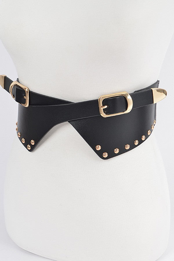 120125 Studded Multi Metal Waist Belt- Black Gold