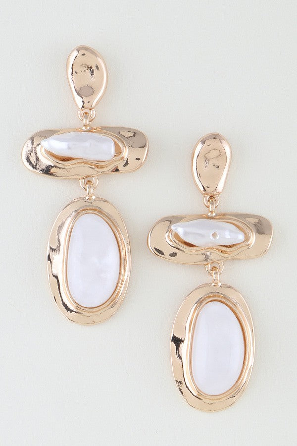 120125 Abstract Stone Drop Earrings-Gold Cream