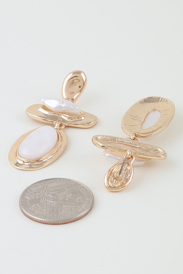 120125 Abstract Stone Drop Earrings-Gold Cream