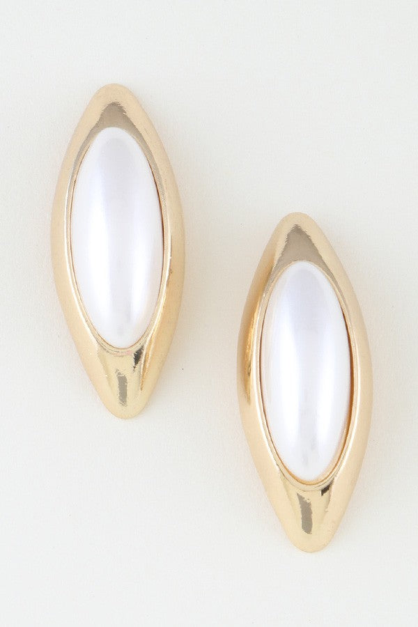 120125 Modern Stone Teardrop Earrings- Gold Cream