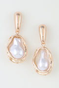 120125 Abstract Pearl Stone Frame Drop Earrings