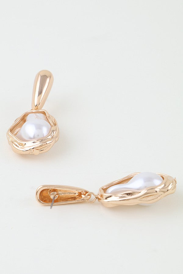 120125 Abstract Pearl Stone Frame Drop Earrings