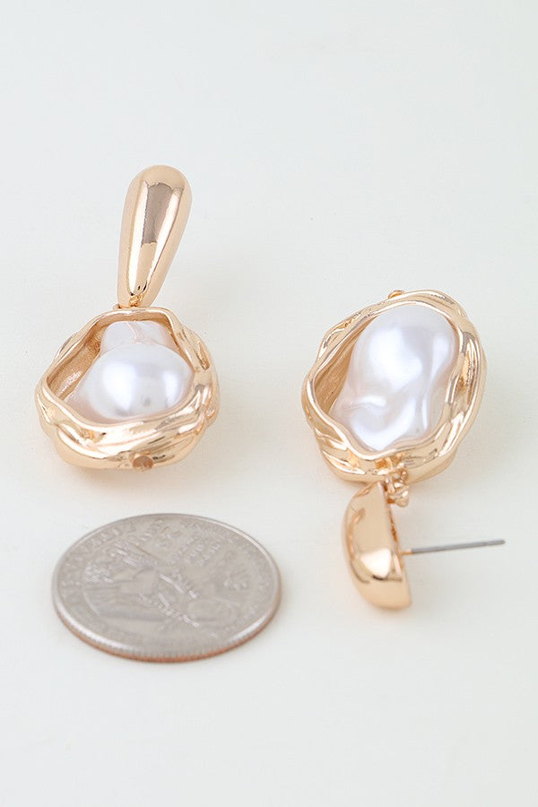 120125 Abstract Pearl Stone Frame Drop Earrings