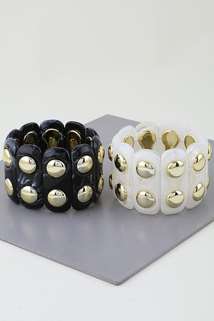120125 Wide Marble Stone Beaded Cuff Bracelet