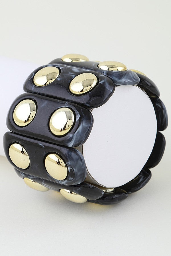 120125 Wide Marble Stone Beaded Cuff Bracelet