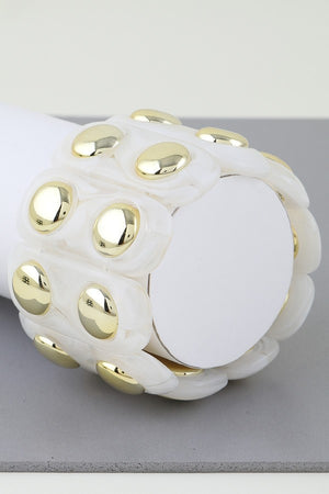 120125 Wide Marble Stone Beaded Cuff Bracelet