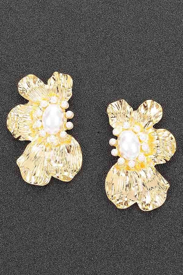 120125 Metal Pearl Earring- Gold