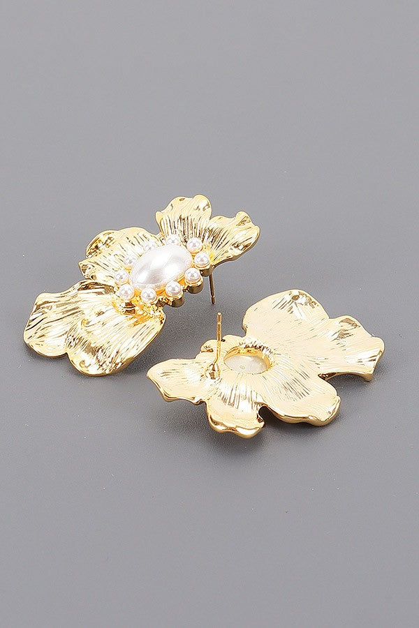 120125 Metal Pearl Earring- Gold