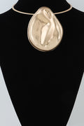 120125 Hammered Plate Statement Choker Necklace-Gold
