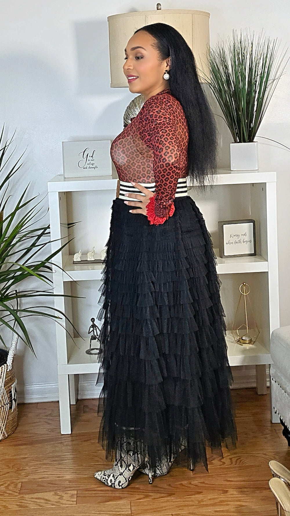 112725 Black Cascading Tulle Mesh Tiered Max Skirt