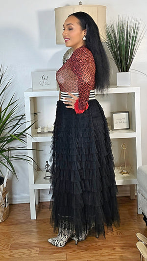 112725 Black Cascading Tulle Mesh Tiered Max Skirt