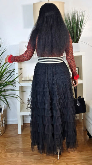 112725 Black Cascading Tulle Mesh Tiered Max Skirt