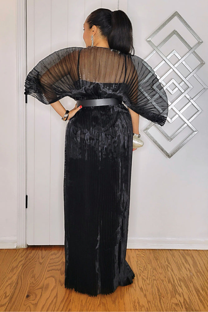 111225  The Black Midnight Goddess Gown with Belt