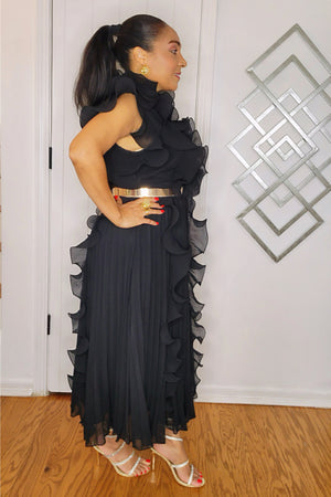 082324 The Black Party Ruffle Midi Dress