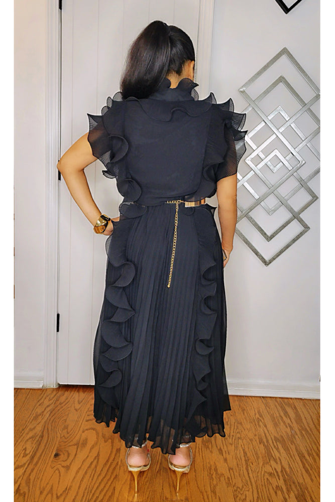 082324 The Black Party Ruffle Midi Dress