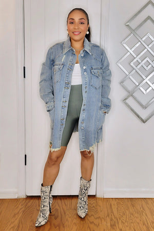 081424 Medium Wash Distressed Denim Oversize Western Shirts Jacket