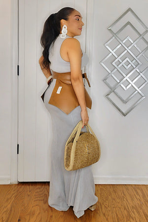 082224 The Gray Sleeveless mermaid maxi dress