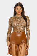 021226  Cheetah Animal Print Solid Mesh Sheer Top