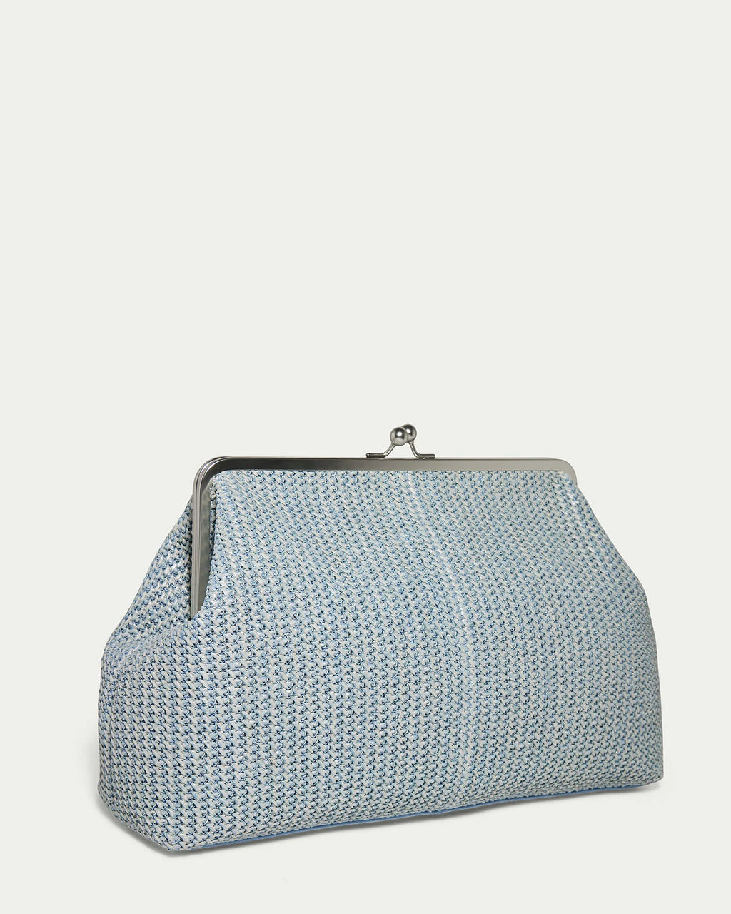 Grace Raffia Oversized Kiss Lock Clutch- Blue Aura Raffia