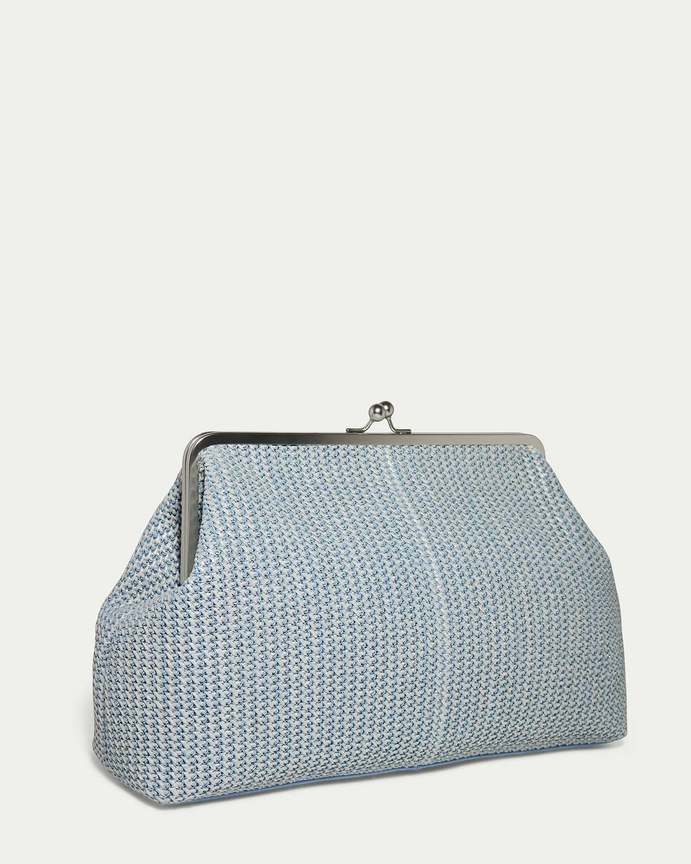 Grace Raffia Oversized Kiss Lock Clutch- Blue Aura Raffia