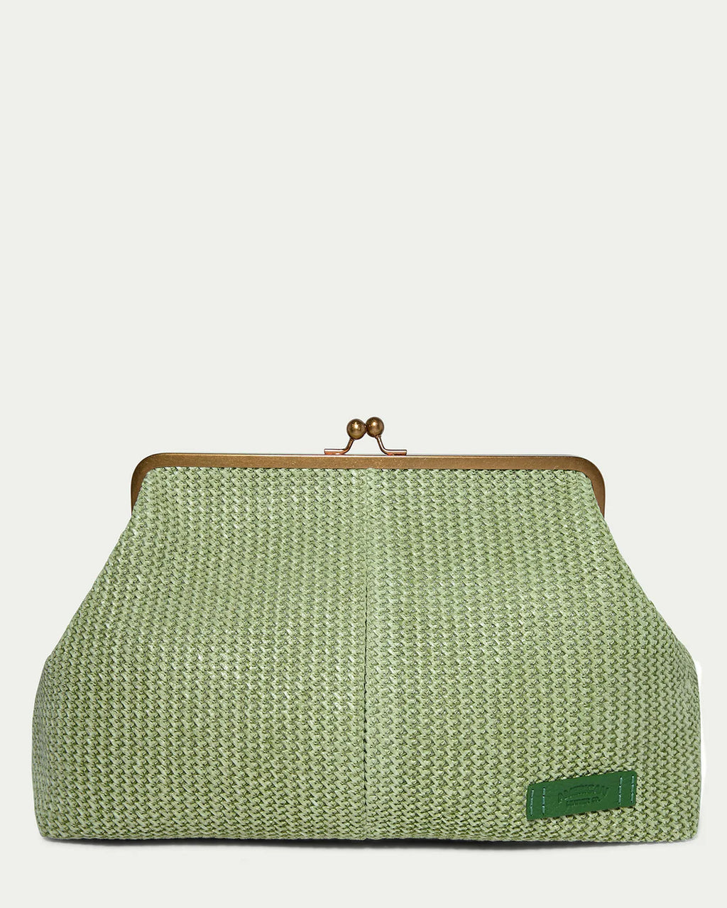 Grace Raffia Oversized Kiss Lock Clutch -  Clover Green