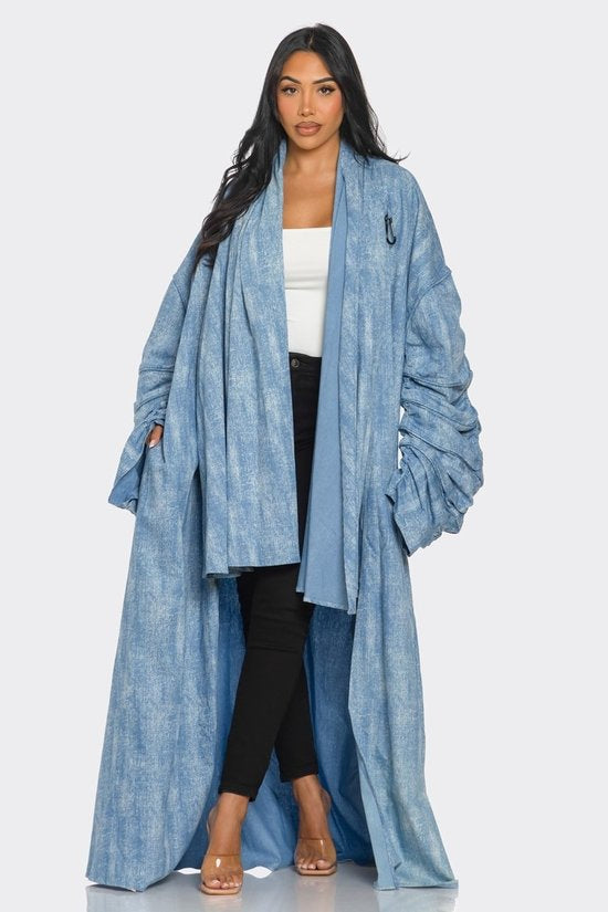 102424 The Extravaganza Long Sleeve Light Denim Duster Coat