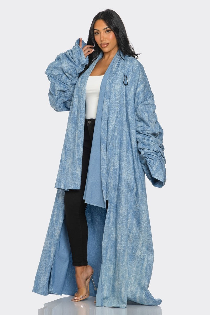 102424 The Extravaganza Long Sleeve Light Denim Duster Coat