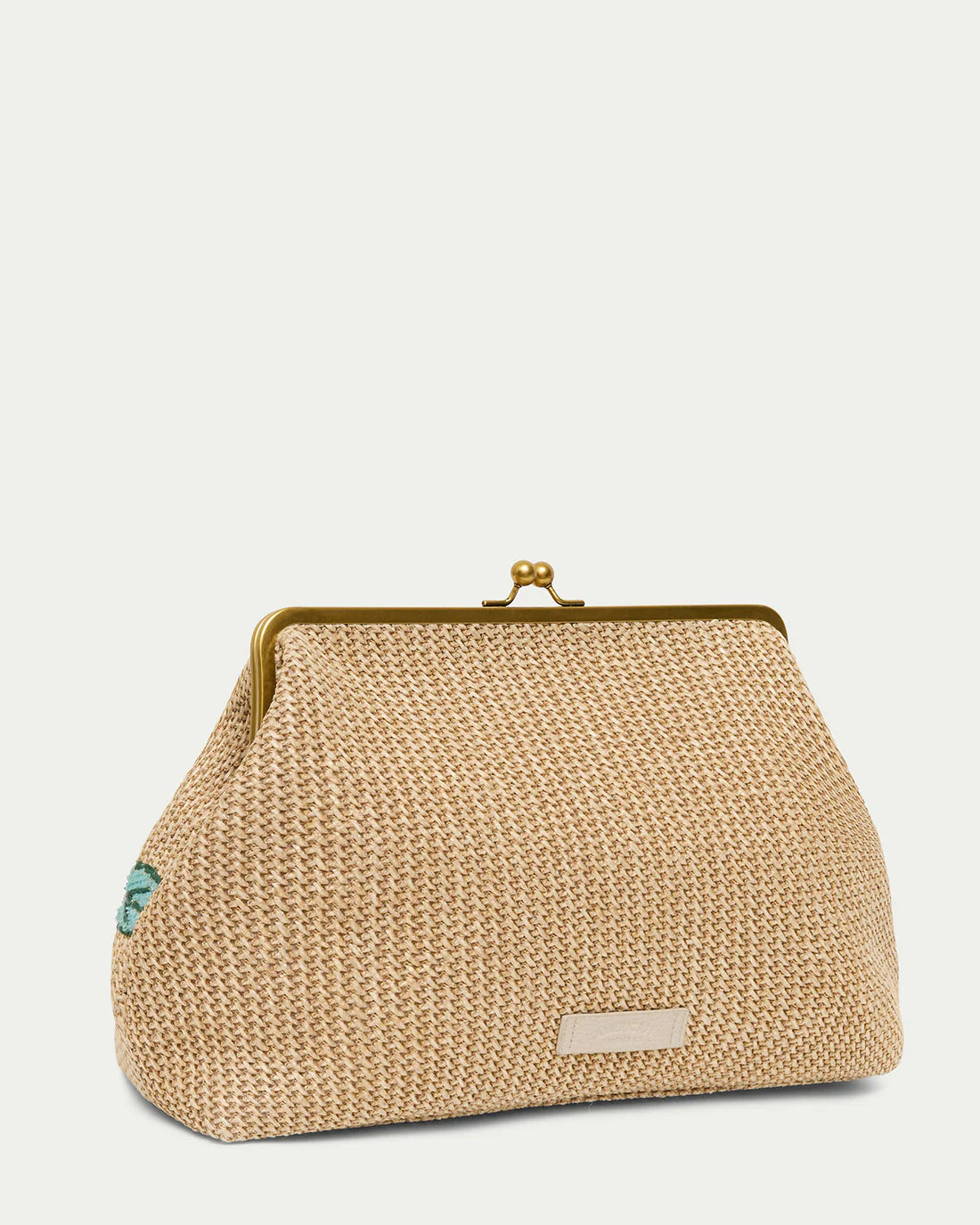 Grace Raffia Oversized Kiss Lock Clutch with Floral Embroidery-Playful Petals