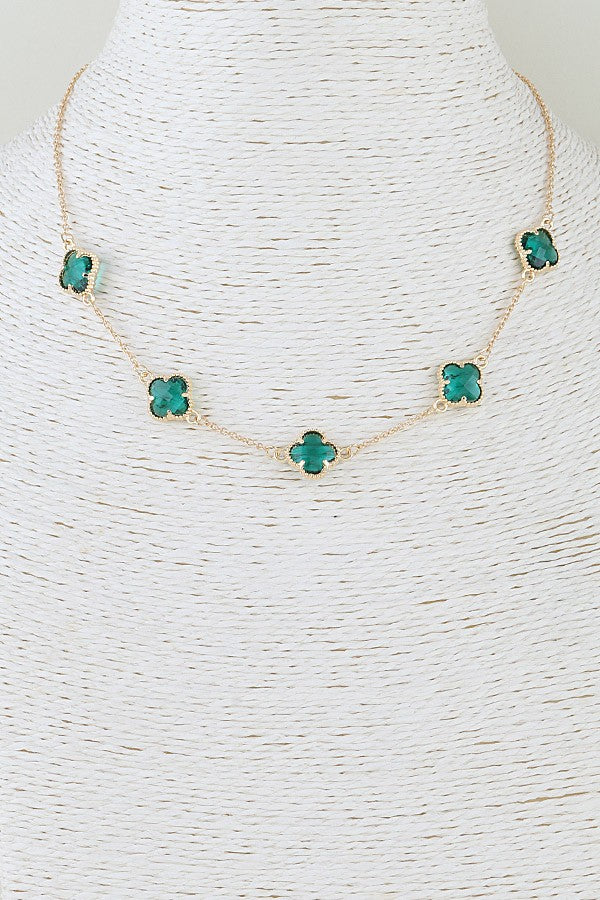 040825 Crystal Clover Charm Chain Necklace