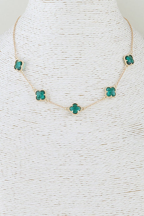 040825 Crystal Clover Charm Chain Necklace