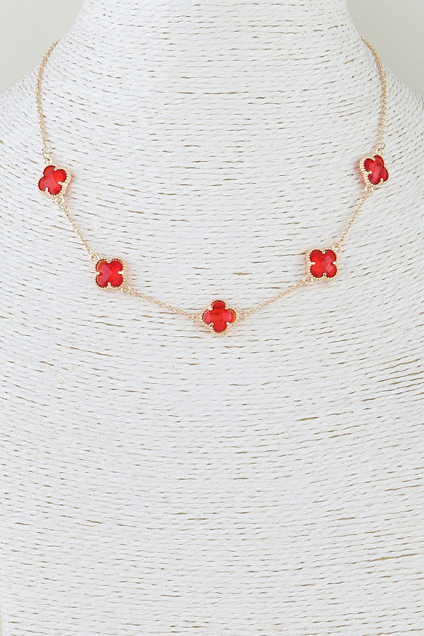 040825 Crystal Clover Charm Chain Necklace