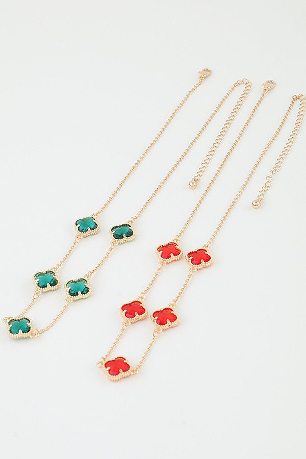 040825 Crystal Clover Charm Chain Necklace